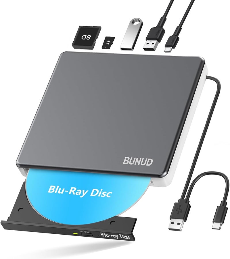 BVNUD External Blu Ray CD DVD Drive, USB 3.0 Type C Blu ray Burner BD Player Read/Write Portable Bluray Drive Slim Optical Blue Ray CD DVD Reader for Laptop PC Windows 11 MacBook Pro Air Desktop Linux OS - Image 1